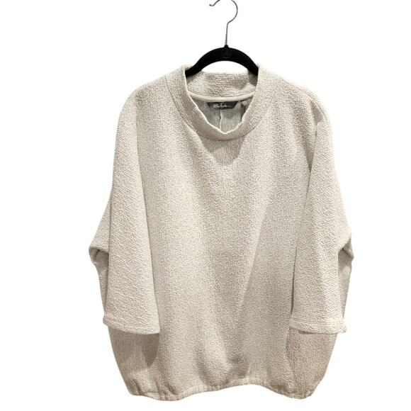 Ulla Popken Lagenlook Tunic Top Sz 3X Women's Mock Collar Midi Sleeve Oversized - Picture 3 of 16